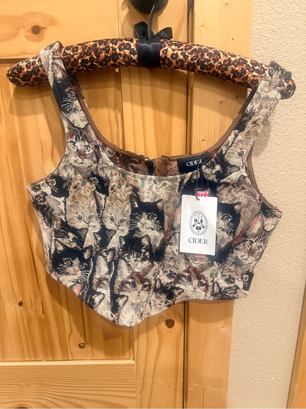 Cider Cat Tapestry Crop Corset Top M NWT Back Zip